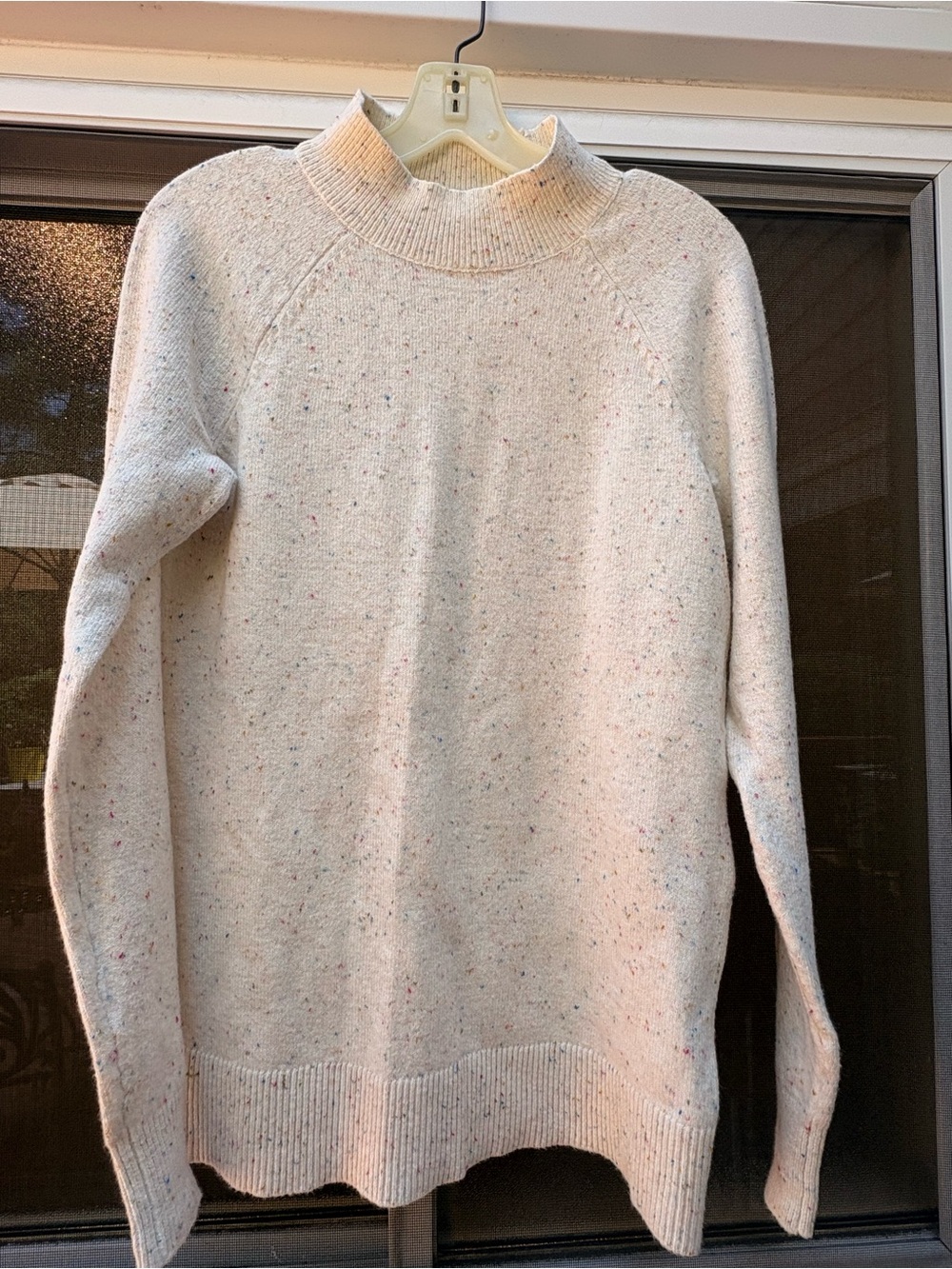 LOFT Cream Speckled Mock Neck Sweater